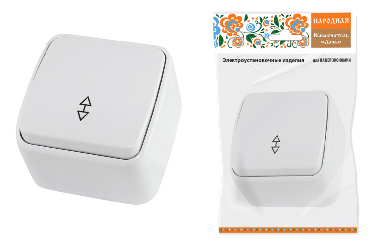 Переключатель на 2 направления 1-кл. открытой установки IP20 10А, белый "Дача" Народная | SQ1824-0003 | TDM