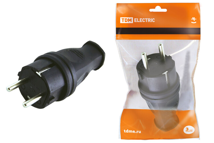 Вилка прямая каучук 2Р+РЕ 16А 250В IP44 | SQ0612-0001 | TDM
