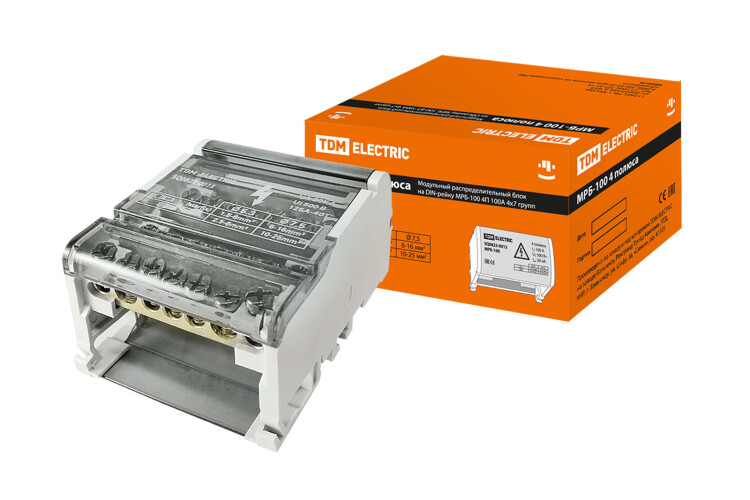 Модульный распределительный блок на DIN-рейку МРБ-100 4П 100А 4х7 групп | SQ0823-0013 | TDM