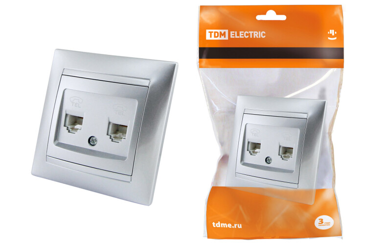 Розетка двойная телефонная RJ11 серебр. металлик "Лама" | SQ1815-0218 | TDM