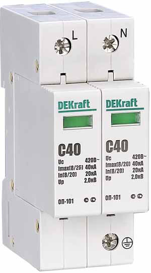 Ограничитель перенапряжений 2P 40кА C 420В ОП-101 | 18016DEK | DEKraft