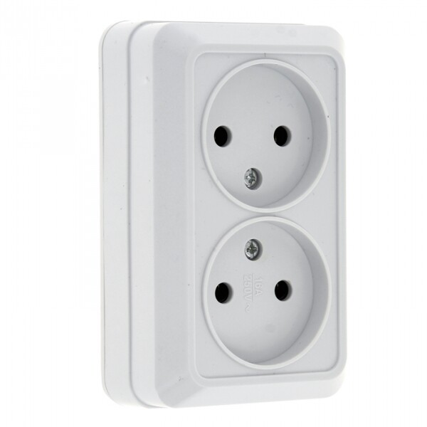 Рим Розетка 2-местная 10А без заземления белая EKF | ENR10-102-10 | EKF