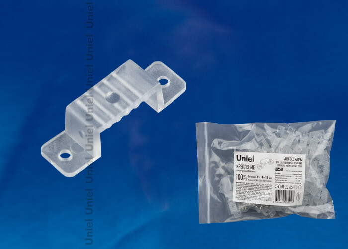 UCC-K14 CLEAR 100 POLYBAG Крепление для LED ленты 220В 14-16x7мм. прозрачный, 100 шт в упак | UL-00000867 | Uniel