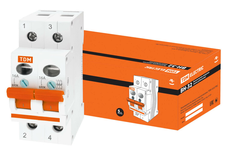 Выключатель нагрузки (мини-рубильник) ВН-32 2P 16A | SQ0211-0011 | TDM