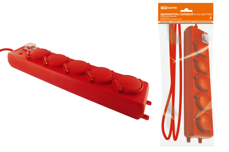 Удлинитель силовой Уз16-05В (с крышками IP44, выключатель, 5 мест/20м КГ 3х1,5) | SQ1302-0024 | TDM