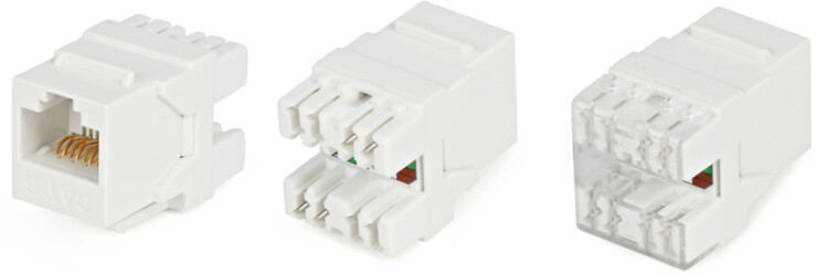 Вставка Keystone Jack KJ5-8P8C-C6-180-WH (High-Bandwidth applications) RJ-45(8P8C), категория 6, тип 180 градусов, белая | 29844 | Hyperline