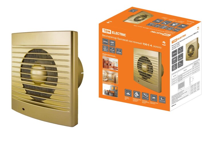 Вентилятор бытовой настенный 150 С-4, золото | SQ1807-0121 | TDM