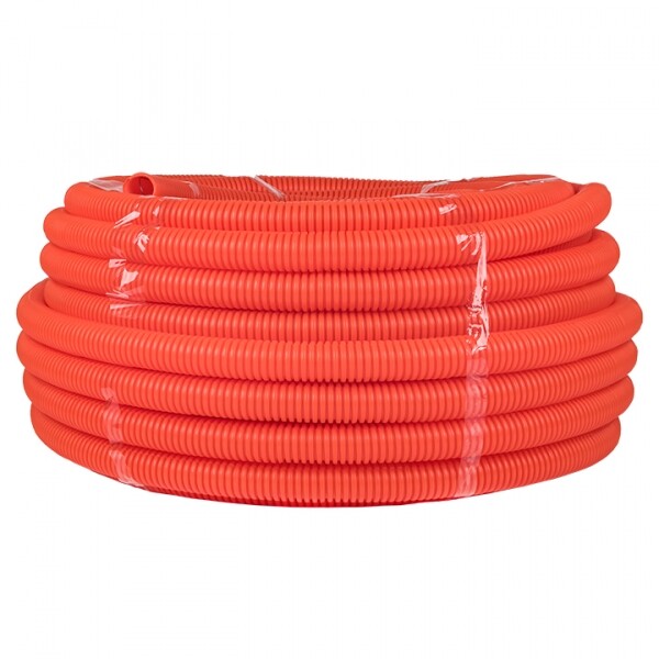 Труба гибкая гофрированная ПНД 32мм с протяжкой Plast (50м) оранжевый | tpnd-32-o | EKF