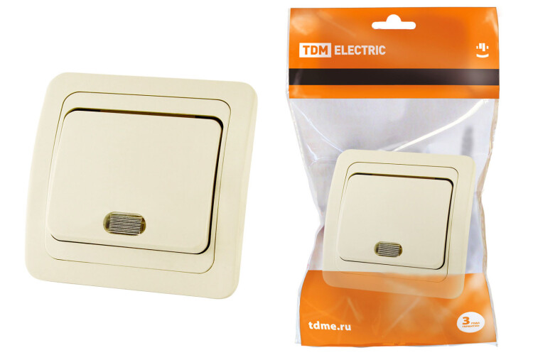 Выключатель 1-кл. с подсветкой 10А сл. кость "Валдай" | SQ1804-0104 | TDM