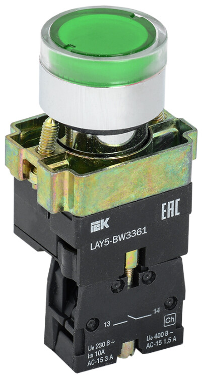 Кнопка управления LAY5-BW3361 с подсветкой зеленый 1з | BBT50-BW-K06 | IEK