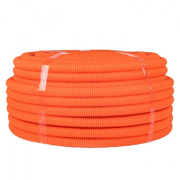Труба гибкая гофрированная ПНД 25мм с протяжкой Plast (75м) оранжевый | tpnd-25-o | EKF