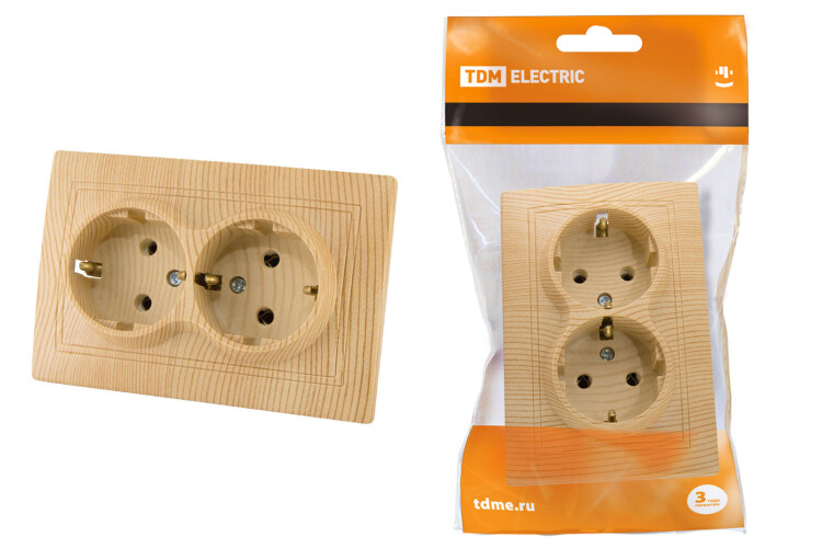 Розетка двойная 2П+З 16А 250В "ЭКО" (сосна) "Таймыр" | SQ1814-0214 | TDM