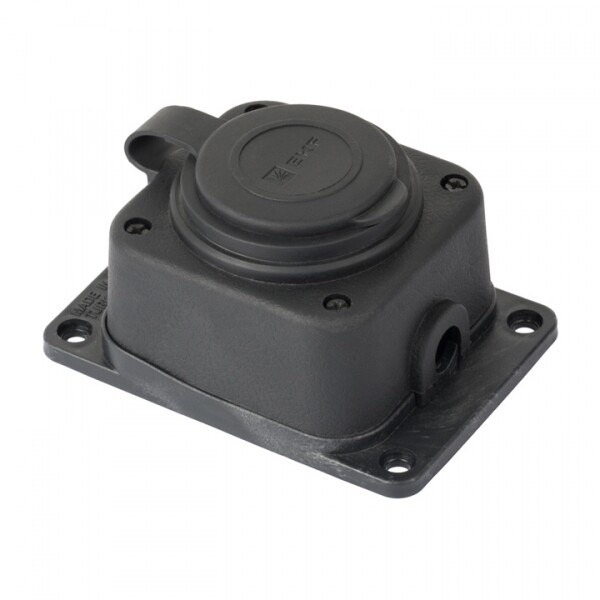 Роз. одномест. с защит. крышкой каучуковая 230В 2P+PE 16A IP44 EKF PRO | RPS-014-16-230-44-r | EKF