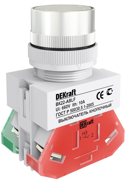 Выкл. кноп. ABLF 22 мм Цвет:БЕЛЫЙ 220В ВK-22 | 25011DEK | DEKraft