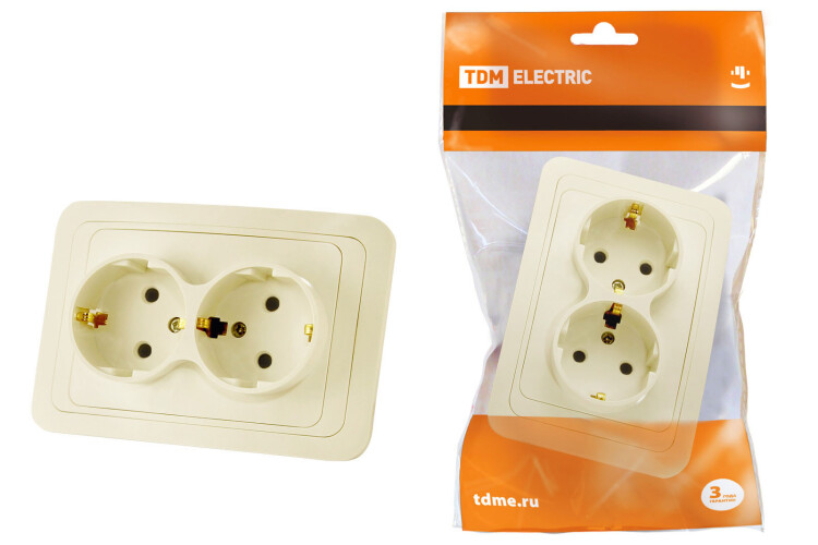 Розетка двойная 2П+З 16А сл. кость "Валдай" | SQ1804-0110 | TDM