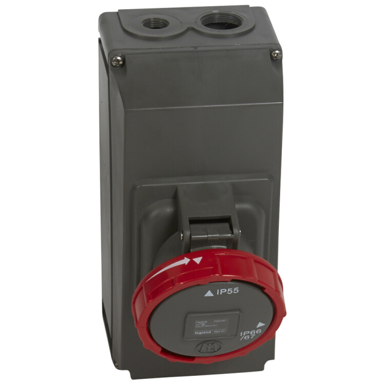 Розетка накладного монтажа в готовом корпусе Hypra - IP 66/67-55 - 3К+Н+3 - 63 А - пластик | 059437 | Legrand