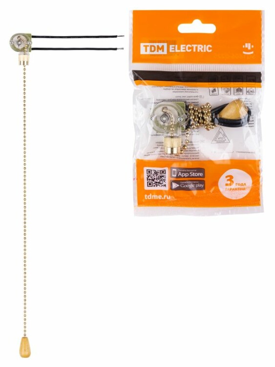 Сонетка-выключатель для бра с цепочкой 3А 250В золото | SQ1806-0226 | TDM