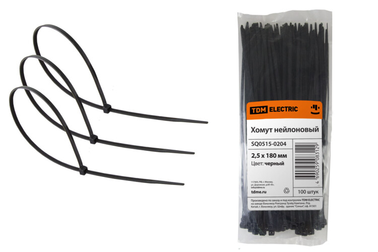 Хомут 2,5х180мм нейлон (черный) (100шт) | SQ0515-0204 | TDM