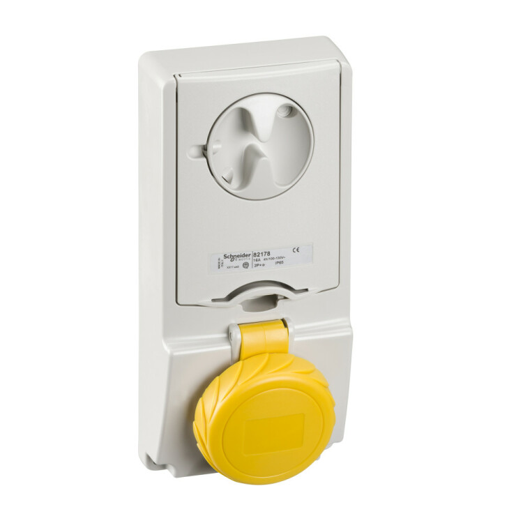 ПАНЕЛЬНАЯ РОЗЕТКА UNIKA С ДЕРЖ ПРЕДОХР 16A 3P-E 100-130 IP65 | 82179 | Schneider Electric