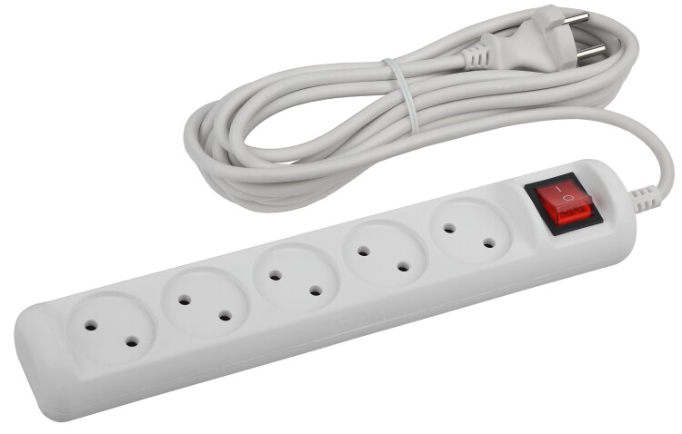 U-5s-3m-2x1 Удлин-ль без заземл, с выкл, 5гн, 3м, ПВС, 2х1мм2, 10А (20/600) | Б0044056 | ЭРА