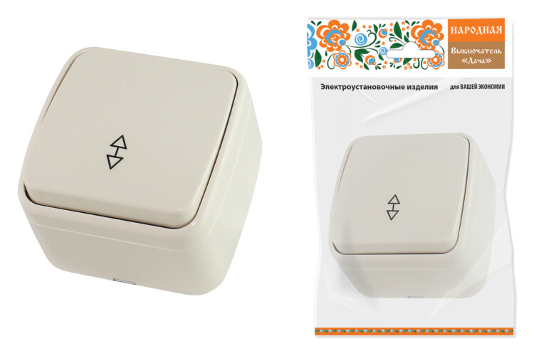 Переключатель на 2 направления 1-кл. открытой установки IP20 10А, сл. кость "Дача" Народная | SQ1824-0016 | TDM