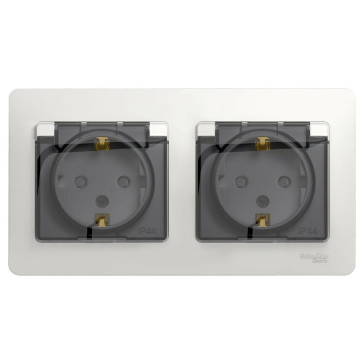 Glossa Белый Розетка 2-ая с/з, со шторками, в сборе, IP44 | GSL000147 | Schneider Electric