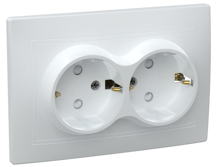 РСш12-3-КБ Розетка 2местн. c з/к с защ.штор. 16А КВАРТА (белый) | ERK21-K01-16-DM | IEK