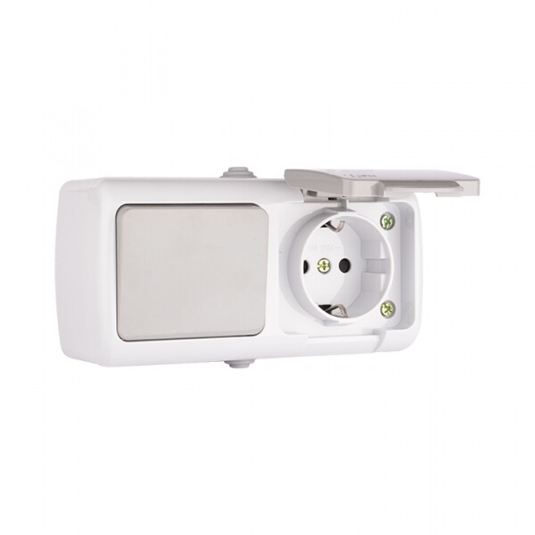 Мурманск Блок  розетка 1-м 16А с заземлением с крышкой+ 1-кл выключатель IP54 серый EKF|EFRV16-050-30-540|EKF