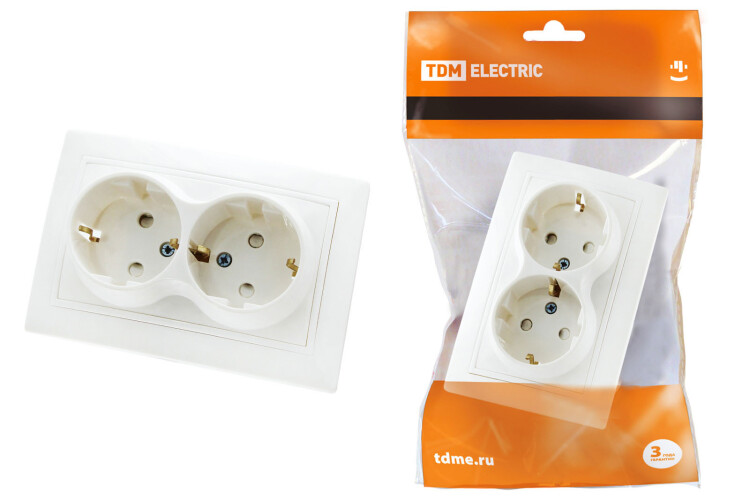 Розетка двойная 2П+З с защ. шт. 16А 250В белая "Таймыр" | SQ1814-0018 | TDM