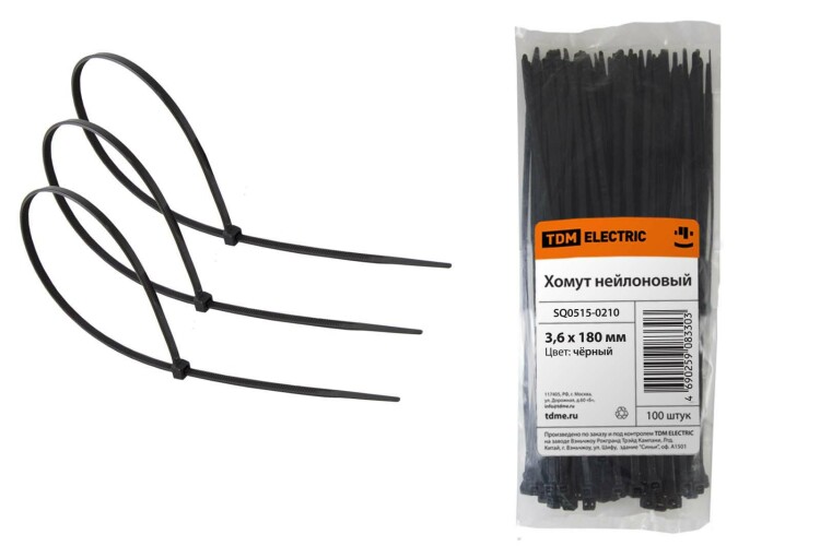Хомут 3,6х180мм нейлон (черный) (100шт) | SQ0515-0210 | TDM