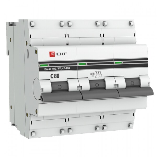 Автоматический выключатель ВА 47-100, 3P 80А (C) 10kA EKF | mcb47100-3-80C | EKF