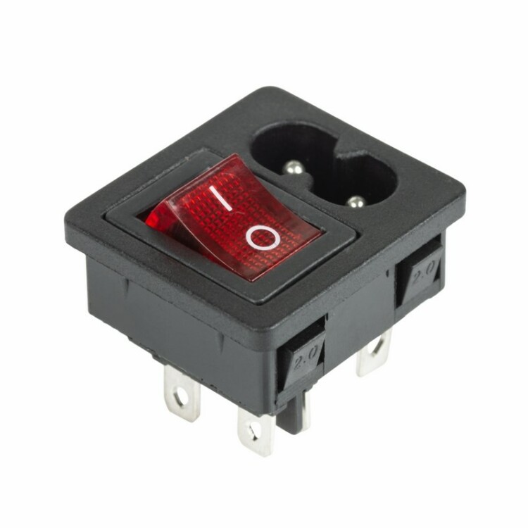 Выключатель клавишный 250 V 6 А (4с) ON-OFF красный с подсветкой и штекером C8 2PIN | 36-2285 | REXANT