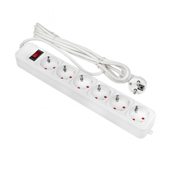 Сетевой фильтр 6*3м 10А/2,2 кВт с выкл. c/з ПВС 3х0,75 Блокбастер EKF PROxima | UFP10-375-6-03 | EKF