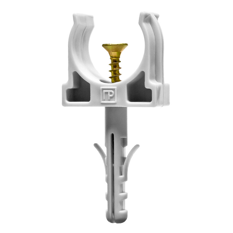 Крепеж-клипса с дюбелем и саморезом серая д20 в малой упаковке (10шт/900шт уп/кор) | PR13.0308 | Промрукав