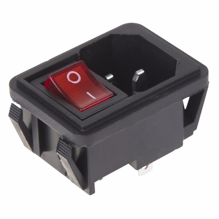 Выключатель клавишный 250V 10А (4с) ON-OFF красный с подсветкой и штекером C14 3PIN | 36-2270 | REXANT