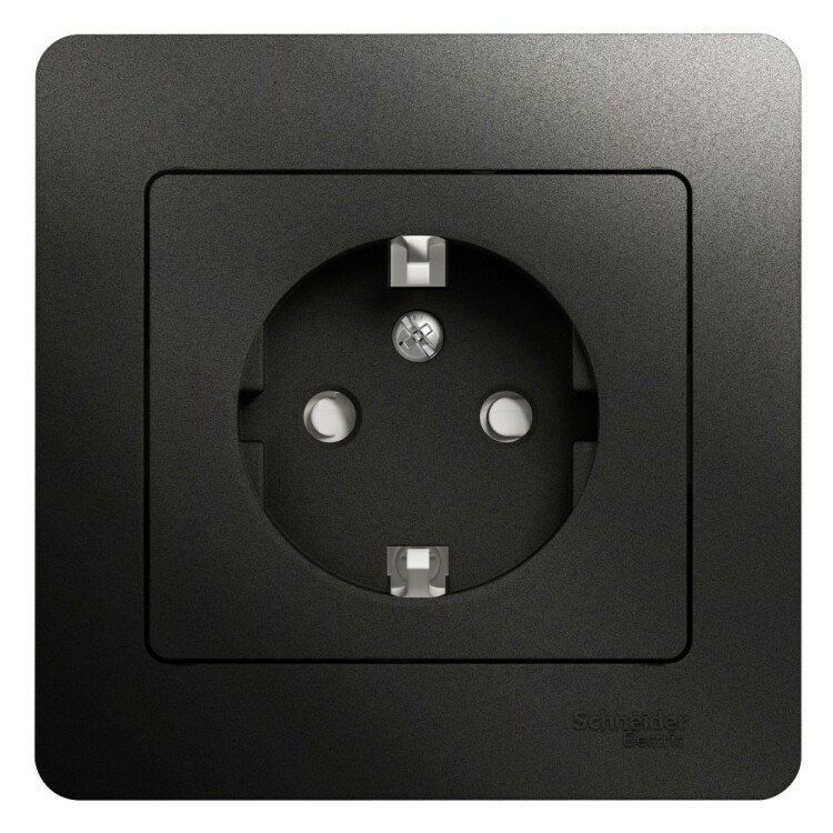 Glossa Антрацит Розетка с/з со шторками, 16А (в сборе) | GSL000744 | Schneider Electric
