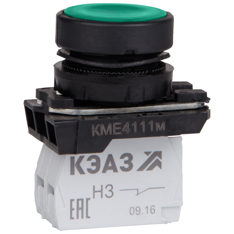 Кнопка КМЕ4111м-зелёный-1но+1нз-цилиндр-IP40 | 248242 | КЭАЗ