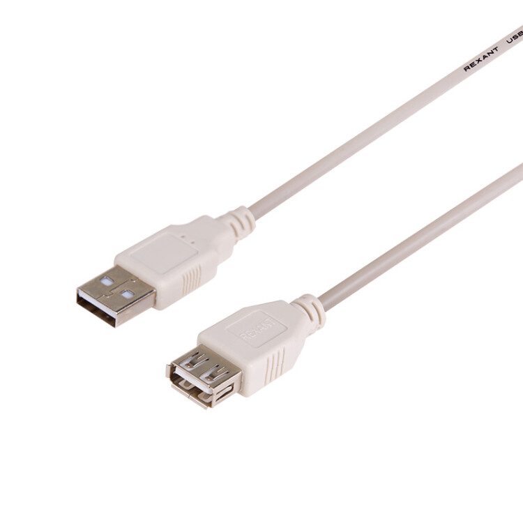 Шнур USB-A (male) штекер - USB-A (female) гнездо, длина 5 метров, белый (PE пакет) | 18-1117 | REXANT