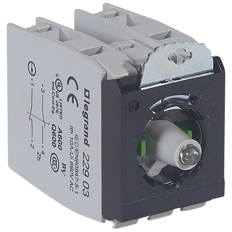 Комплектующий блок для кнопок - Osmoz - для компл. - с подсветкой - под винт - 230 В~ - 2НО /НЗ - зеленый - 3 поста | 022992 | Legrand