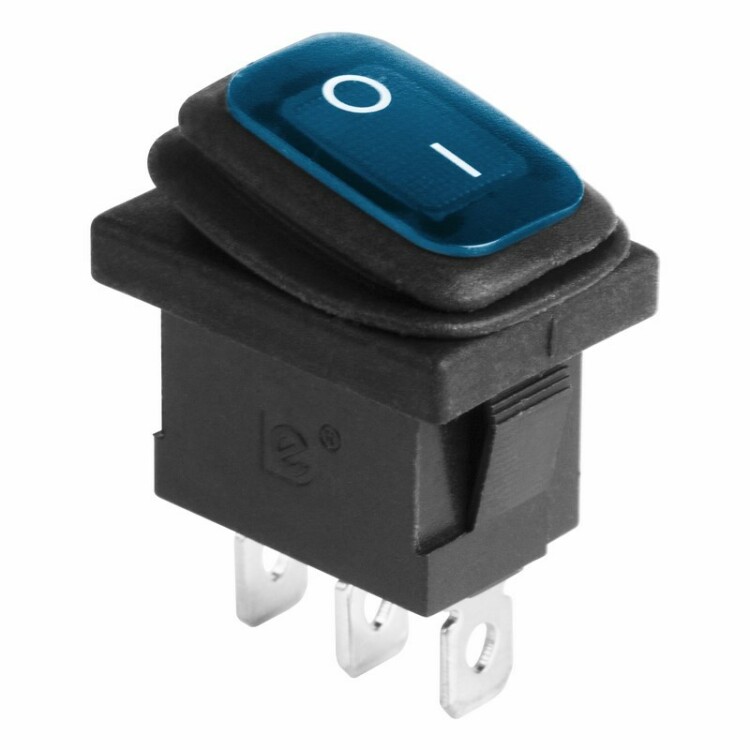 Выключатель клавишный 250V 6А (3с) ON-OFF синий с подсветкой Mini ВЛАГОЗАЩИТА | 36-2176 | REXANT