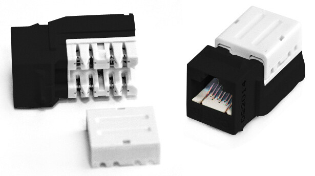 Вставка Keystone Jack KJNE-8P8C-C5e-90-BK RJ-45(8P8C), категория 5e, 110 IDC, заделка с помощью NE-TOOL, черная | 222441 | Hyperline