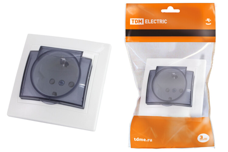 Розетка 2П+З с защ. шт. и крышкой 16А 250В IP42 белая "Таймыр" | SQ1814-0019 | TDM