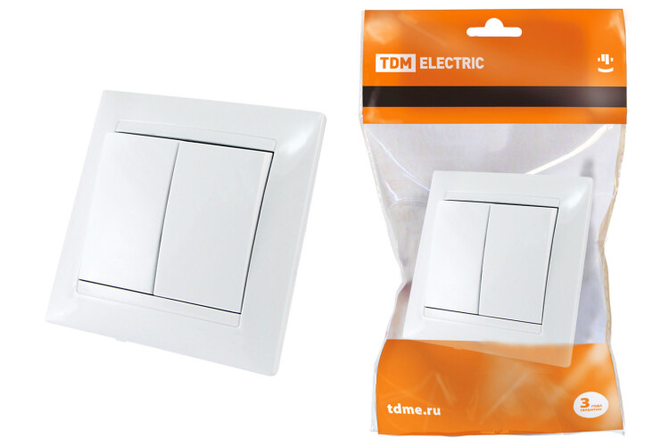 Выключатель 2-х кл. 10А белый "Лама" | SQ1815-0002 | TDM