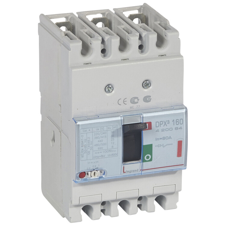 Автоматический выключатель DPX3 160 - термомагнитный расцепитель - 36 кА - 400 В~ - 3П - 80 А | 420084 | Legrand