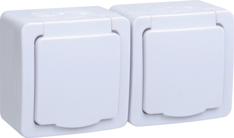 Розетка двухместная с з/к с крышкой для открытой установки РСб22-3-ГПБб IP54 серия "ГЕРМЕС PLUS" (цвет крышки:белый) | ERMP22-K01-16-54-EC | IEK