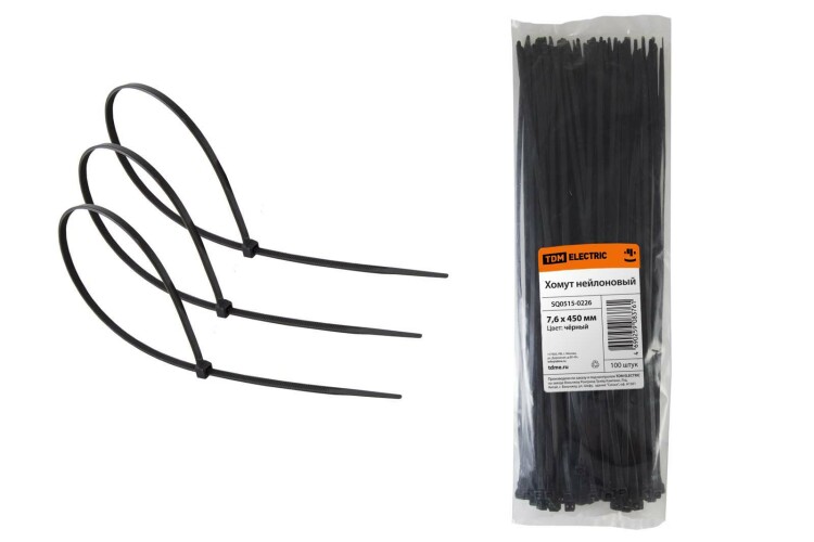 Хомут 7,6х450мм нейлон (черный) (100шт) | SQ0515-0226 | TDM