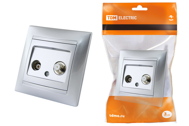 Розетка TV ("мама") + SAT (F-разъем) 0-2400МГц серебр. металлик "Лама" | SQ1815-0220 | TDM