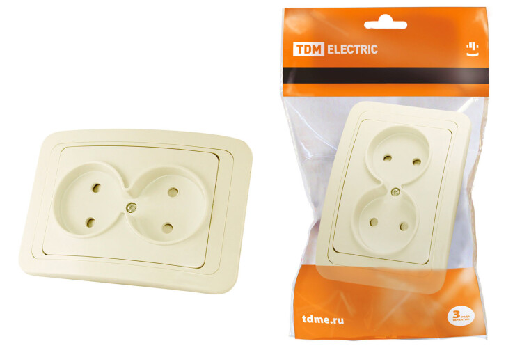 Розетка двойная 2П 10А c защитными шторками сл. кость "Валдай" | SQ1804-0125 | TDM