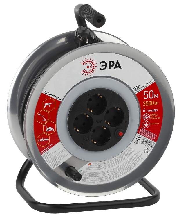 Удлинитель силовой RM-4-3x1-50m метал. катушка с заземл. 50м 4гн 3х1мм2 | Б0035319 | ЭРА
