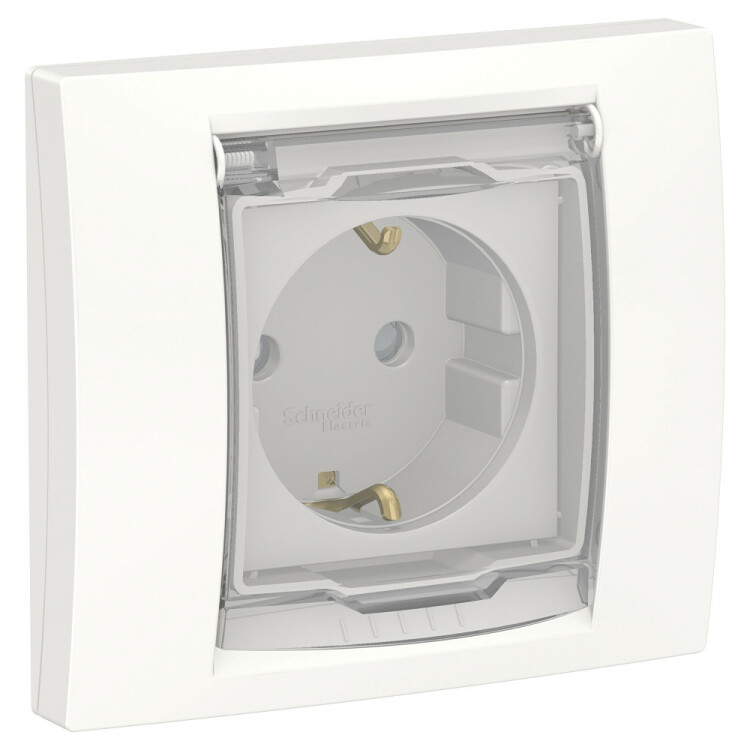 Unica New Белый Розетка с/з со шторками, с крышкой, IP44 | NU003718 | Schneider Electric